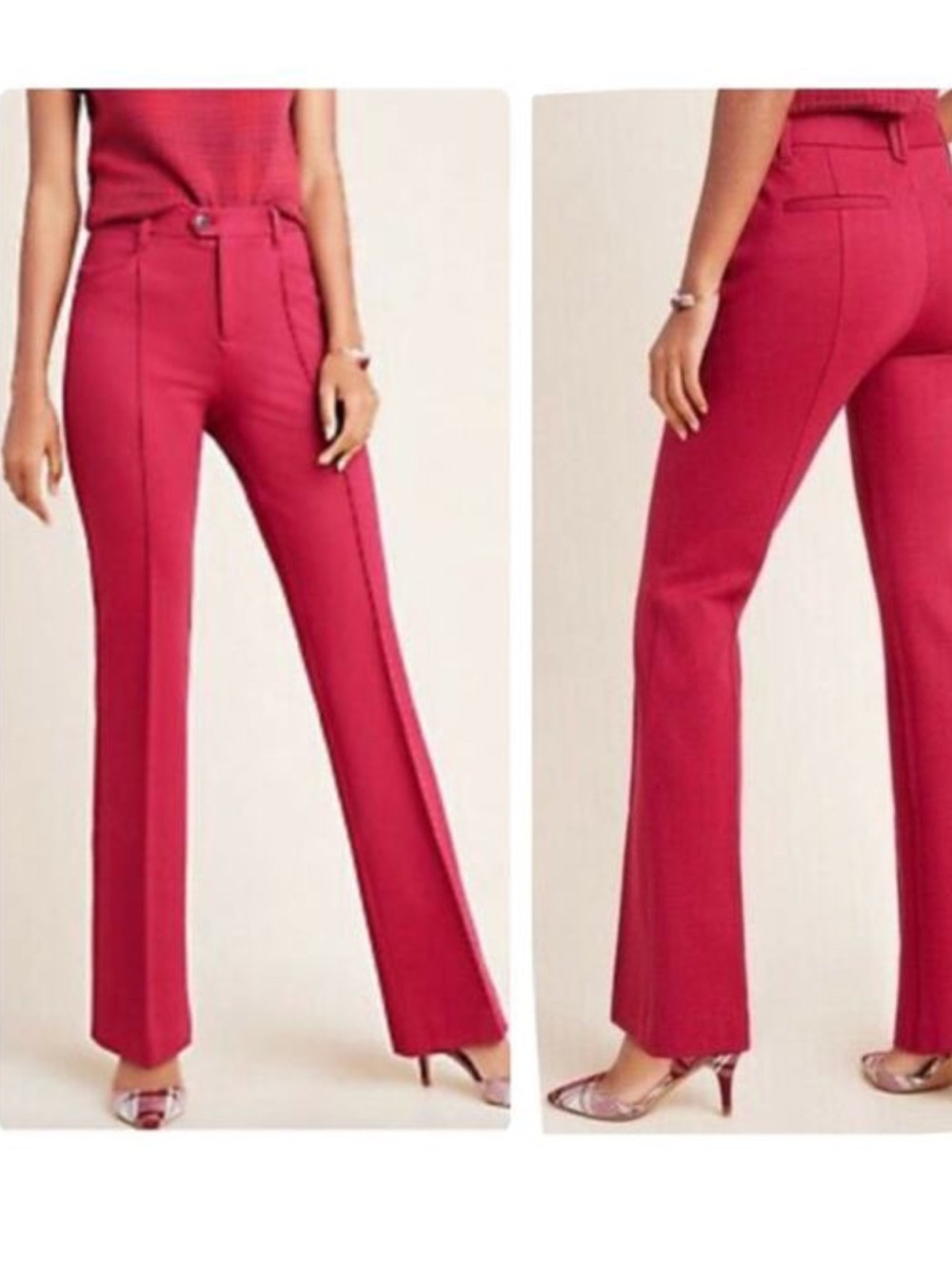 Anthropologie The Essential Flare Trousers In Raspberry Red Size 2 EUC